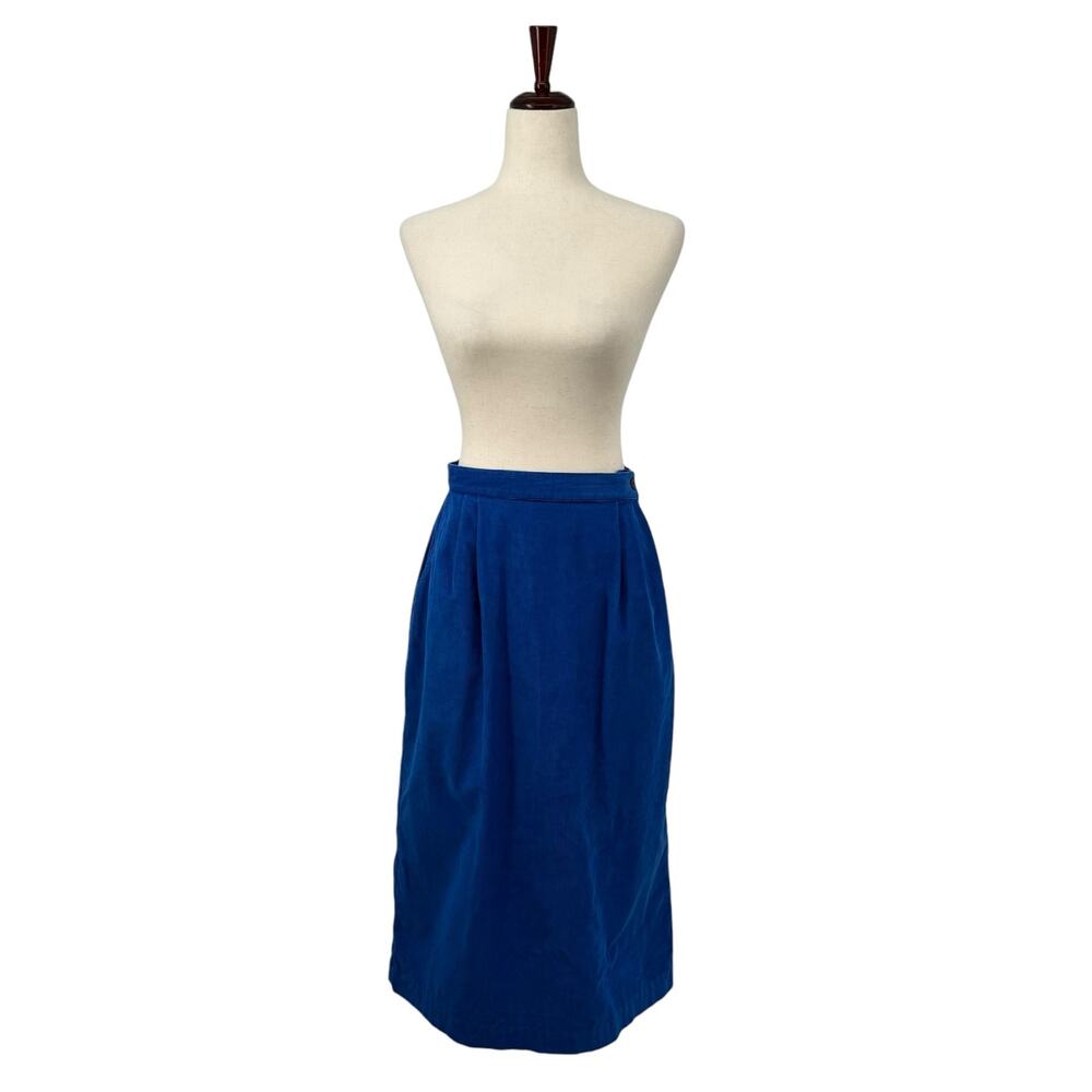 Vintage The Eagles Eye Blue Corduroy Midi Maxi Skirt 6/8 Pleated Side Pockets
